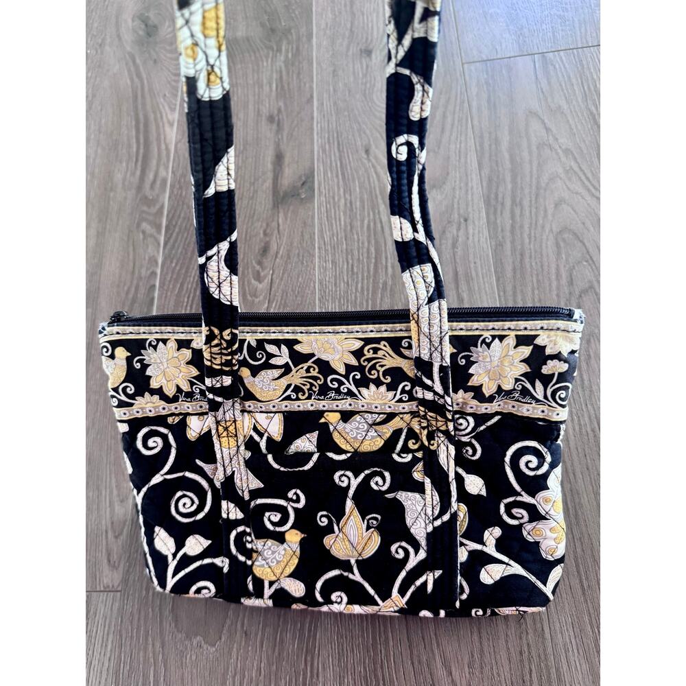 Vera Bradley Yellowbird Shoulder Bag Zip Top Retired Black Yellow Floral